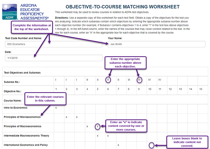 mapping test objective worksheet annotated sample
